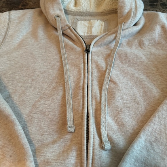 Women's Hoodie Jacket Zip Up Size L Cream and White Athletic Winter Fall - Picture 7 of 9